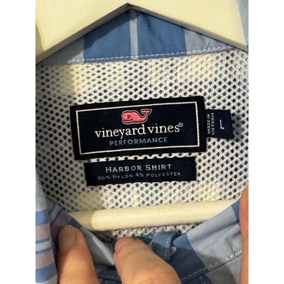 Vineyard Vine Harbor Shirt Men's Fishing Blue Pink Plaid‎ Size Large - Picture 8 of 8